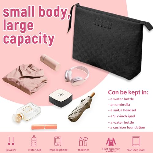 YDR Large Travel Bag,Makeup Bag Large Capacity Makeup Organizer Portable Travel Toiletry Bag PU leather Portable Travel Pouch(Cosmetic-2-Black)4