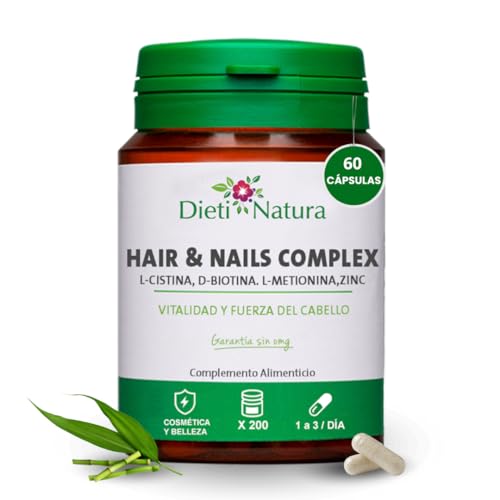 Dieti Natura 60 Cápsulas de Vitaminas para el Cabello, Piel y Uñas – Biotina para el Cabello - Pastillas para el Crecimiento de Cabello para Mujer y Hombre – Vitaminas para el Pelo con Cistina y Zinc