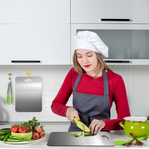 Image of CANWAY Stainless Steel Chopping Board 31x21 cm with Handle|Anti-Slip Cutting Board for Kitchen|Hygienic & Easy Clean|Ideal for Vegetables, Fruits & Meat|Heavy-Duty Non Slip Chopper|Medium Large
