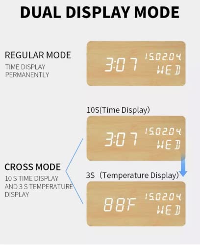 Pokanic Wood Digital Alarm Clock Desk Time, Date(Mm/Dd/Yy), Day Of The Week, Temperature, Nightlight Large Led Display Portable Lamp Bedroom, Office, School, Home, Livingroom, Room (Bamboo) #TOP5