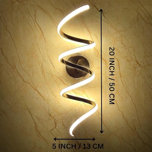 Image of Golden Zigzag Spiral LED Wall Light, Modern Wall Lamp for Home with 3 Color Modes,Warm White, Cool White, Natural White, Metal Body, Pack of 1