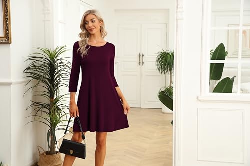 Image of VIISHOW Womens Round Neck 3 /4 Sleeves A-line Casual Tshirt Dress with Pocket