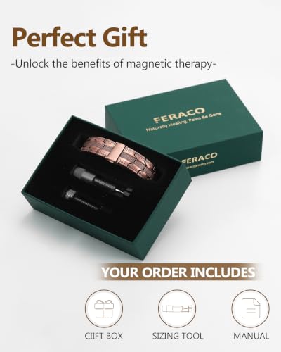 Image of Feraco Copper Magnetic Bracelets for Men,Pure Copper Jewelry Gift