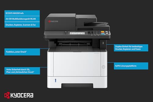 Kyocera Ecosys MA3501wfx/Plus Laserdrucker Multifunktionsgerät mit WLAN. 35 Seiten/Minute. WLAN Laserdrucker mit Scanner. Drucker Scanner Kopierer, Fax.. Mobile-Print, 3 Jahre Full Service Vor-Ort