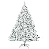 7 FT Christmas Tree Snow Flocked Artificial, Full Xmas Tree with 1000 Automatically Expanding Branch Tips, Foldable Metal Stand and Hinged Branches, Holiday Decoration for Home, Party, Green