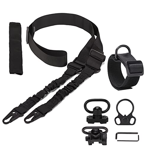 Ratulie 2 Point Sling Quick Adjust QD Rifle Sling Rifle Strap with Shoulder Pad and Rifle Sling Mount Shotgun Rifle Slings Tactical with 2Pcs QD Sling Mount Swivels and 1Pcs D Ring Loop