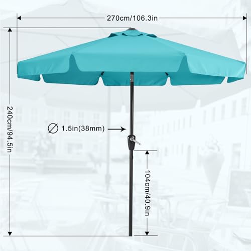 MASTERCANOPY 9ft Patio Umbrella with Valance, Crank and Tilt – 8 Ribs Outdoor Market Umbrella, UV/Fade Resistant, Waterproof Canopy with Wind Vent for Garden, Deck, Backyard, Pool (Turquoise) by MASTERCANOPY - Image 3