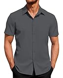 J.VER Hemd Herren Kurzarm Business Freizeithemd Button Down Bügelfrei Hemden Casual Shirts Regular Fit Dunkelgrau XL