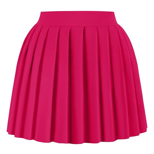 tagunop Women's Mini Pleated Skirts Y2k Skater Skirt Club Skirts for Women Sexy A-Line Uniform Tennis Skirt Fuchsia XS