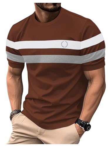 Image of RoseSeek Men's Color Block Short Sleeve Tee Shirts Casual Crewneck T Shirt Trendy Summer Tops