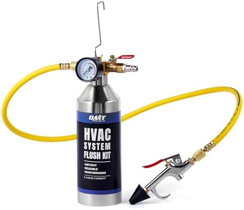 Orion Motor Tech Air Conditioner Flushing Kit, High Performance Flush Tool Set for Cleaning Car AC System with 34 oz Stainless Steel Tank 3.3 ft Nylon Hose 1/4 in Adapter, 150 psi Working Pressure