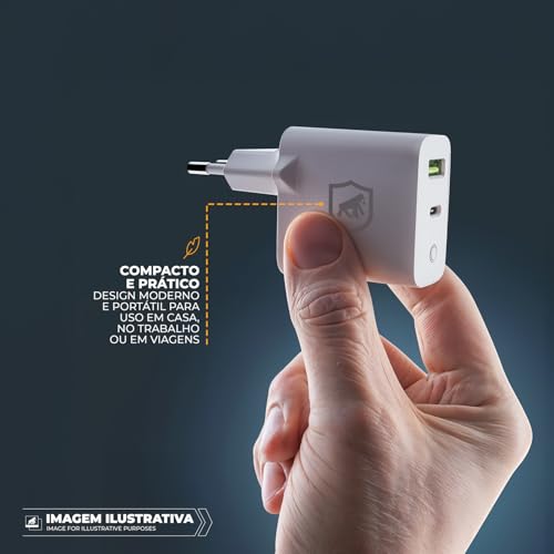 Gshield Carregador de Parede Turbo Delivery 20W QC 4.0 com 2 Saídas Tipo C e USB C, Carregamento Ult