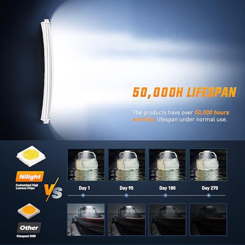 Image of Nilight Marine LED Light Bar Navigation Lights 42 Inch Curved White Spot Flood Combo Ponton Boat Deck Dock Lighting for Night Fishing T-top Stern Yacht Sailboat Trucks Tractors