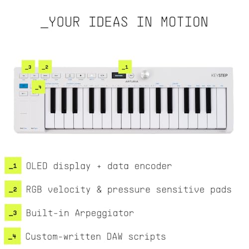 Image of Arturia KeyStep mk2, 32-Key Controller & Sequencer USB /MIDI /CV Keyboard Controller | 32 Slim Velocity-Sensitive Keys with Aftertouch, OLED Display, Sequencer and Arpeggiator, Din Midi, Cv and Gate Outputs