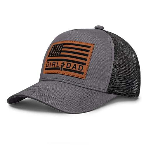 Image of Girl Father Daddy Dad Leather Patch Hat Birthday for Dad Papa from Daughter Son Adjustable Trucker Hat