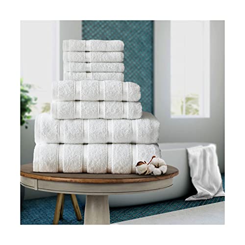 FAIRWAYUK Juego de Toallas de 8 Piezas para baño, Ultra Suaves, absorbentes, 100% algodón Egipcio, 4 Caras, 2 Toallas de Mano, 2 Toallas de...