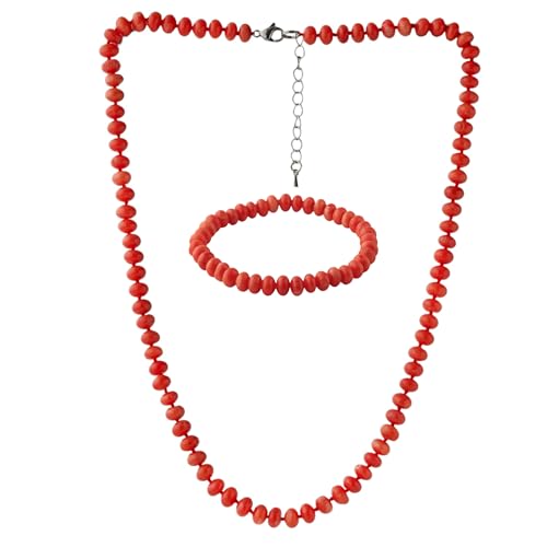 Image of Treasure Bay 7mm Natural Orange Coral Necklace and Bracelet Set for women and girls