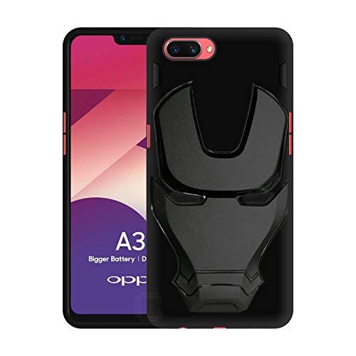 Image of COVERLY Official 3D Touch Feel Trending Marvel Avengers Logo Mask Soft Rugged Grip Silicone Iron Man Super Power Cartoon Movie Engraved Silicone Matte Back Cover for Oppo Realme C1 (6.2 inch) - Black
