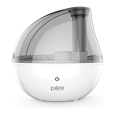 Pure Enrichment MistAire Silver Ultrasonic Cool Mist Humidifier for Bedroom, Office, Nursery & Indoor Plants - Lasts Up to 25 Hours, Whisper-Quiet Operation, Optional Night Light, & Auto Shut-Off Cover