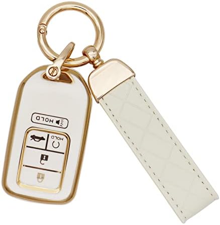 SUNCARACCL for Honda Key fob Cover with Leather Keychain, Soft TPU Full Cover Protection Key Fob Case for Honda Accord Civic CRV Pilot Odyssey Passport Smart Remote Key