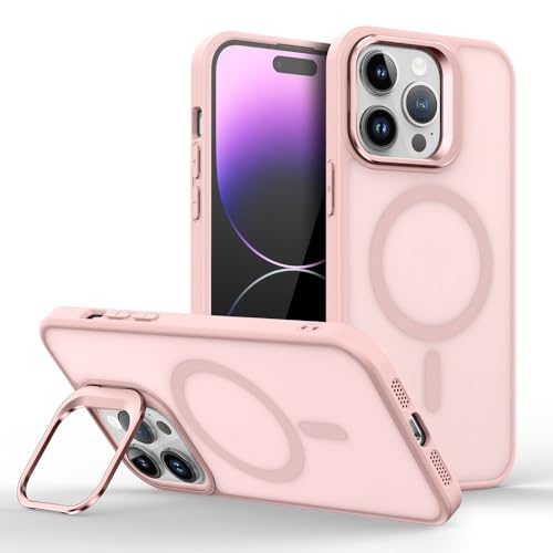 Coque anneau iPhone 13 Pro Max rose avec support en métal et dos mat translucide