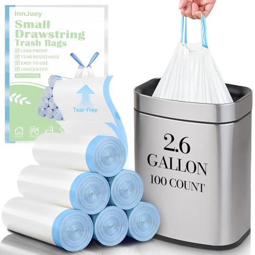 Image of 100 Count Small Drawstring Trash Bags for 2.6-Gallon (10 L) Trash Cans, Thick Pre-separated Garbage Bags,Mini Wastebasket can Liners for Bathroom Bedroom Office(White)