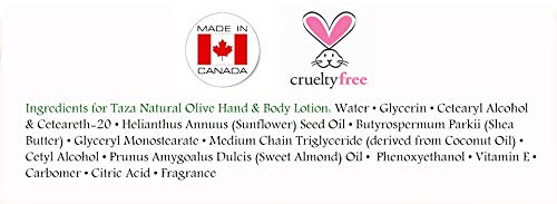 Taza Premium Natural Olive Hand & Body Lotion, 16 Fl Oz (473 Ml) Leaves Your Skin Smooth, Soft & Glowing Contains: Sunflower Seed Oil, Shea Butter, Coconut Oil, Sweet Almond Oil #TOP4