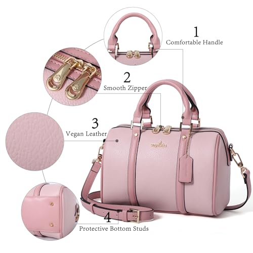 Image of Angel Kiss Women Satchel Purses and Handbags Vegan Leather Boston Barrel Bag Top Handle Shoulder Purse with Crossbody Strap | Vegan Leather