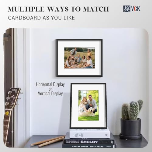 Image of VCK 8x10 Picture Frame Black Metal, Real Glass, 5x7 Mat, Set of 6, for Arts