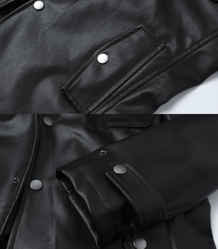 Image of INVACHI Men's Faux Leather Jacket Windbreaker Trench Coat with Detachable Collar Overcoat