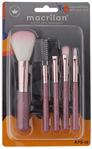 Kit Kp5-18 com 5 Pincéis Para Maquiagem - Rosa Claro, Macrilan