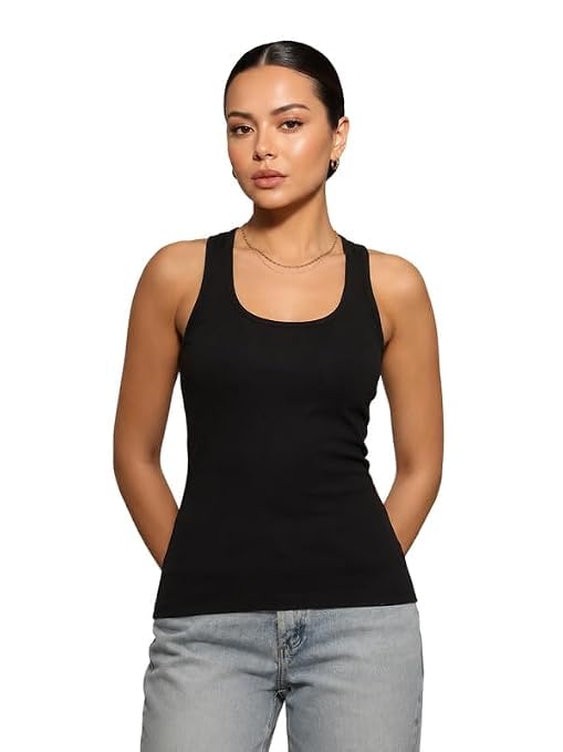 Women's Cotton Blend Racerback Tank Top | Sleeveless Round Neck Solid Vest | Slim Fit Stretch Camisole | Casual Basic Top for Gym, Workout, Yoga & Everyday Wear-picture-33