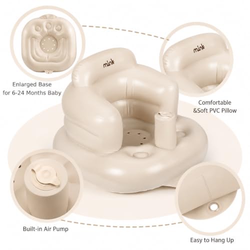 Image of Mink Inflatable Baby Seat - Sit Me Up Floor Seat for Babies 3-36 Months, Portable Blow Up Baby Chair with Back Support & Built-in Air Pump, Bumbo Seat Alternative for Sitting, Feeding, Travel