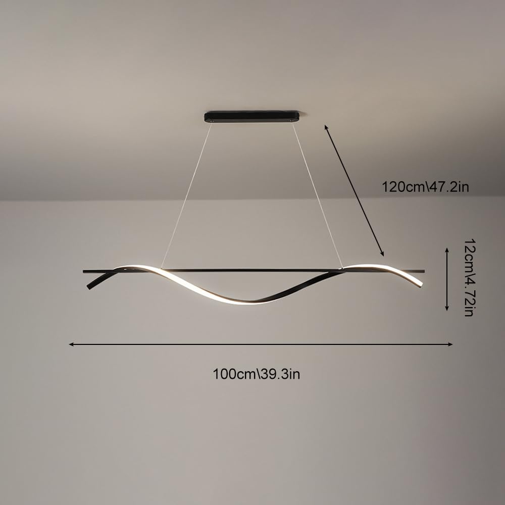Lampe Suspendue linéaire à LED, plafonnier Noir, éclairage Suspendu en Forme de Vague, 3000K, pour îlot de Cuisine, lustres pour Salle à Manger, Chambre à Coucher, Lampes de Bureau