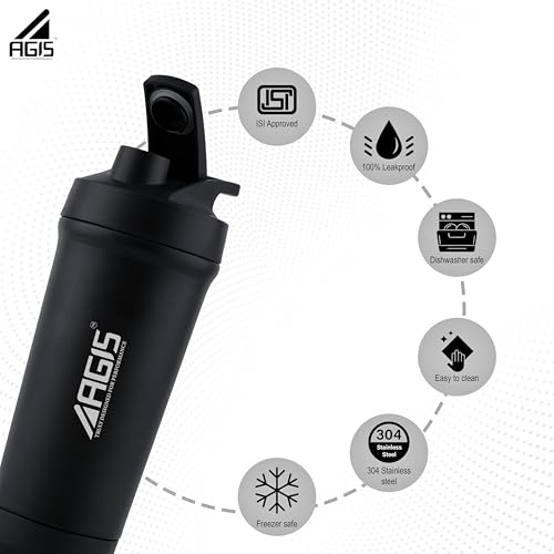 Image of AGIS Bottom's Up Premium Stainless Steel Shaker Bottle 700ml - Leak-proof mixer with bottom opener for easy cleaning. Rust-resistant, odor-free, BPA-free, dishwasher safe for gym & daily use.