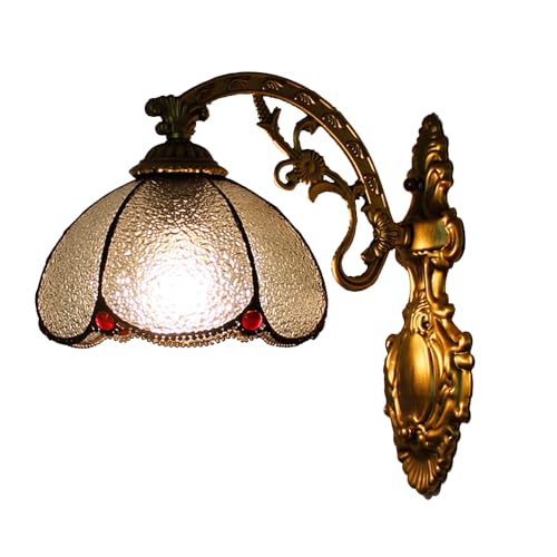 Chao Zan Lámpara de Pared Estilo Tiffany, Pantalla de Vitral Barroco Mediterráneo, Base de Bronce Antiguo, Diseño Clásico, E27 Apliques Dormitorio y Sala,hotel, pasillo (Figura: B)