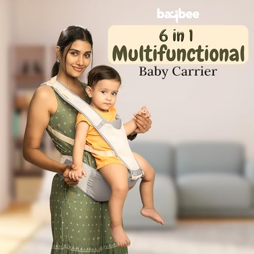 Image of BAYBEE Baby Carrier for New Born | Hip Seat Front and Back 6 Carry Position & Adjustable Straps with Kangaroo Bag | Sling Carry Bags for 4 to 36 Months Baby Max Weight Up to 15 Kgs (Grey)