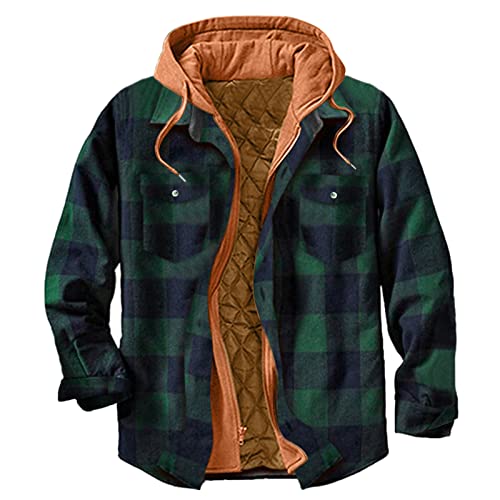 Veste zippée à capuche en molleton pour homme grande taille 4XL chemise à carreaux vert armée