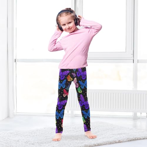 ALAZA Girls' Leggings Children's Yoga Pants Skinny Printed Dance Rainbow Butterfly Black Comfortable 4T3