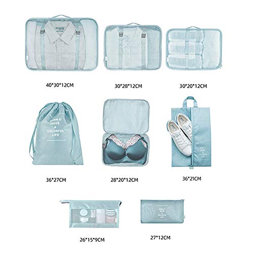 Image of Travel Packing Cubes, Toifucos Multifunction 8pcs /set Luggage Organiser Compression Suitcase Essential Bag, Blue