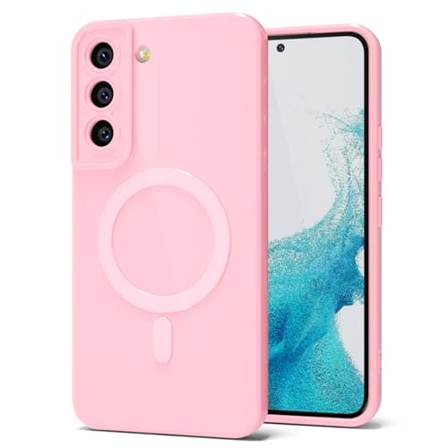 Coque Samsung S22 silicone compatible MagSafe aimantée rose girly