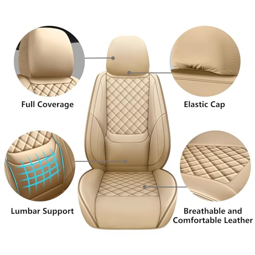 WENNFOUR Full Coverage Leather Car Seat Covers Front Pair,Waterproof Seat Covers for Cars,SUVs Trucks, Car Seat Cushion,Car Seat Protector with 2 Seats — view 3