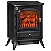 HOMCOM Freestanding Electric Fireplace Indoor Heater Glass View Log Wood Burning Effect Flame Portable Fireplace Stove 950/1850W Black