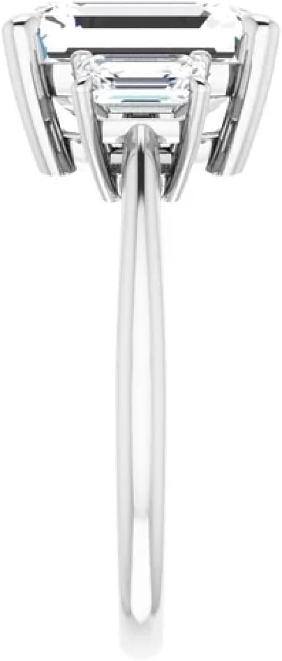 GOLDEN JEWEL Emerald Cut Moissanite Three Stone Bridal Ring VVS1 Colorless Solitaire Promise Engagement Ring Handmade Gift for Her, 925 Silver/10K/14K/18K Gold