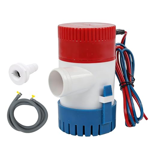 Pompe de cale électrique, 10 × 9 × 12 cm, non automatique, pompe de cale 1100 GPH, 12 V, 1100 GPH, avec kit de tuyau d'évacuation pour bateaux marins,...