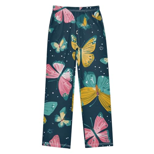 Watercolor Butterfly Boys Long Pants Soft Trousers Elastic Waist Kids Lounge Bottoms with Pockets S-XL