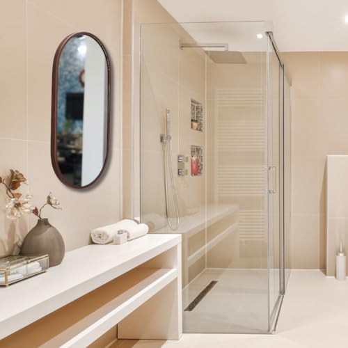 Image of Modern Elegance Capsule Shape Wall-Mounted Mirror Metal Framed Wall Mirror Bathroom Mirror Living Room Mirror Home Decor Mirror 18 x 36 Inches Color Copper MF 113