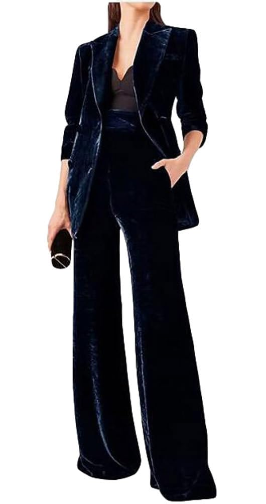2-teiliger Samtanzug für Damen, Büro-Arbeitsanzug, Revers, zweireihig, Blazer, Hose, Business-Anzug-Set