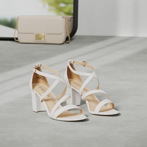 Image of DREAM PAIRS Women's Block Chunky Heels Sandals Open Toe Ankle Strappy Comfortable Dressy Sandals for Bridal Wedding Prom Party with Adjustable Cross Strap