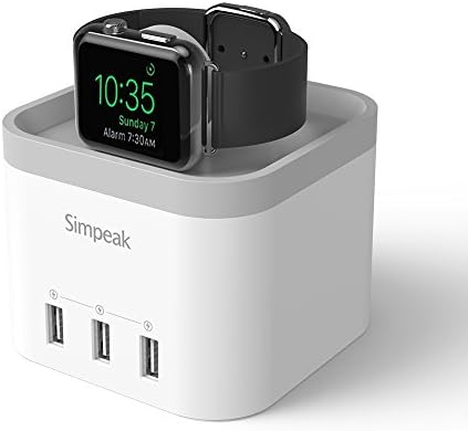 Supporto per Apple Watch Series 1 2015 & Series 2 2016,Simpeak Stand Apple Watch,Caricatore Apple Watch con 3 Porte USB Ricarica Charging Dock Comodo Angolo di Visione di Ricarica Holder Stand per iPhone 6, iPhone 6 plus, iPhone 5 5S 4S